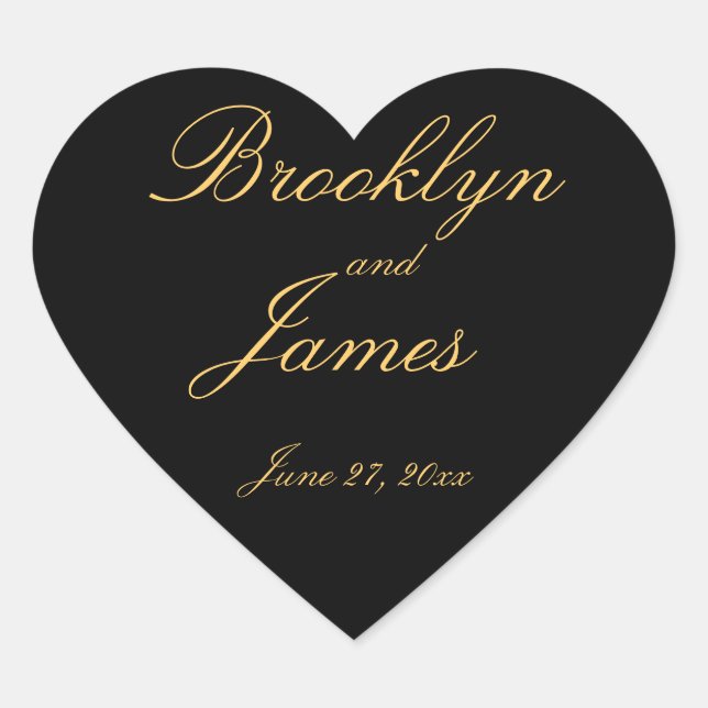 Black Gold Elegant Heart Wedding Stickers (Front)
