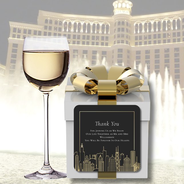 Black Gold Elegant Las Vegas Destination Wedding   Square Sticker (Creator Uploaded)