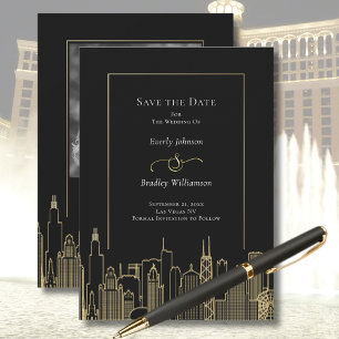 Black Gold Elegant Las Vegas Skyline Save the Date Invitation