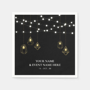 Black & Gold Elegant Lights Custom Party Napkins