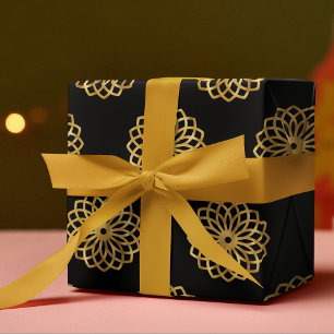Black Gold Elegant Mandala Birthday  Wrapping Paper