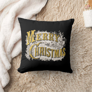 Black Gold Elegant Merry Christmas Rustic Vintage  Throw Pillow