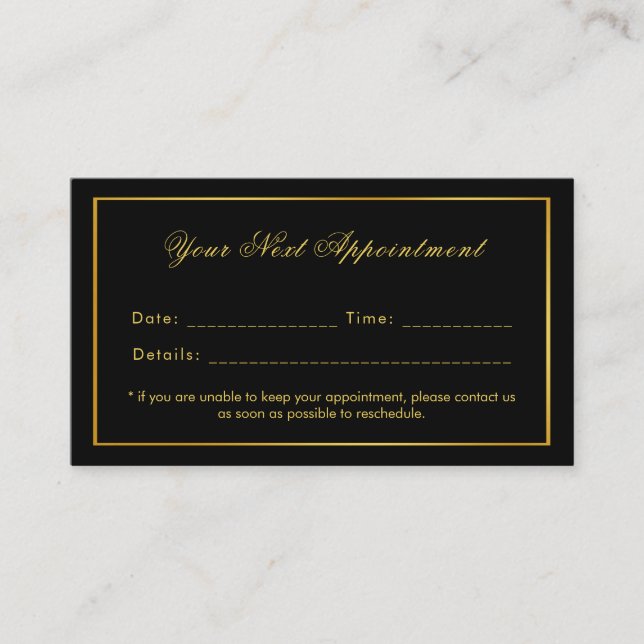 Black & Gold Elegant Minimalist Single Use Appointment Card (Front)