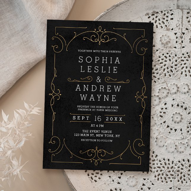 Black Gold elegant modern classic vintage wedding Invitation (Black Gold elegant modern classic vintage wedding Invitation)