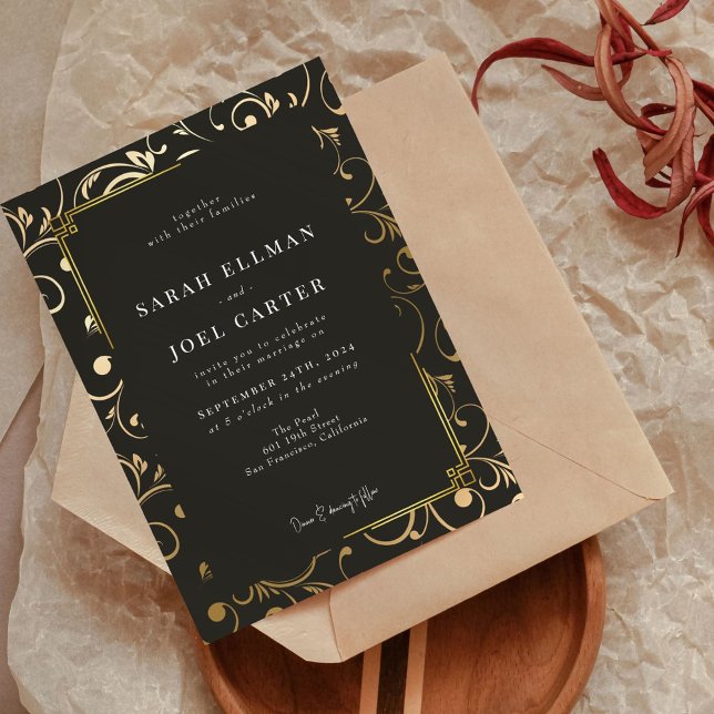 Black Gold Elegant Modern Wedding  Invitation (Creator Uploaded)