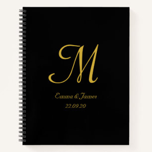 Black & Gold Elegant Monogram Script Name Guest Notebook