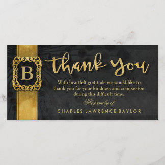 Black & Gold Elegant Monogram Sympathy Thank You Card