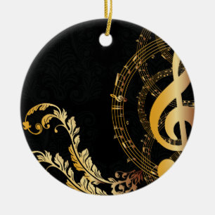 Black Gold Elegant Music Note Ceramic Ornament