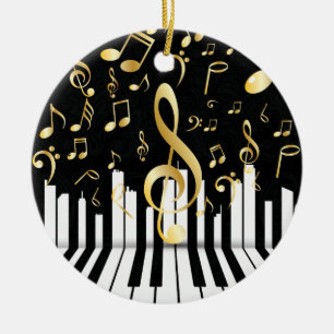 Black Gold Elegant Music Note piano keys Ceramic Ornament
