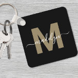 Black Gold Elegant Name Monogram Keychain<br><div class="desc">Create Your Own Stylish Modern Custom Black and White Monogram Square Keychain. This sleek square keychain brings a modern and personalized touch to your everyday essentials. The design features a faux gold monogram initial (flat colour only—no shimmer or shine) centred on a solid black background, with your name in elegant...</div>