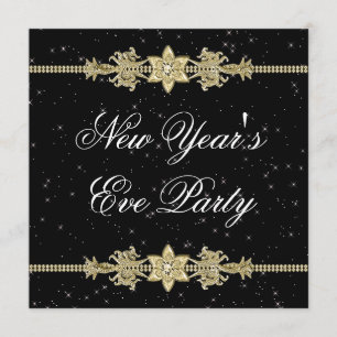 Black Gold Elegant New Years Eve Party Invitations