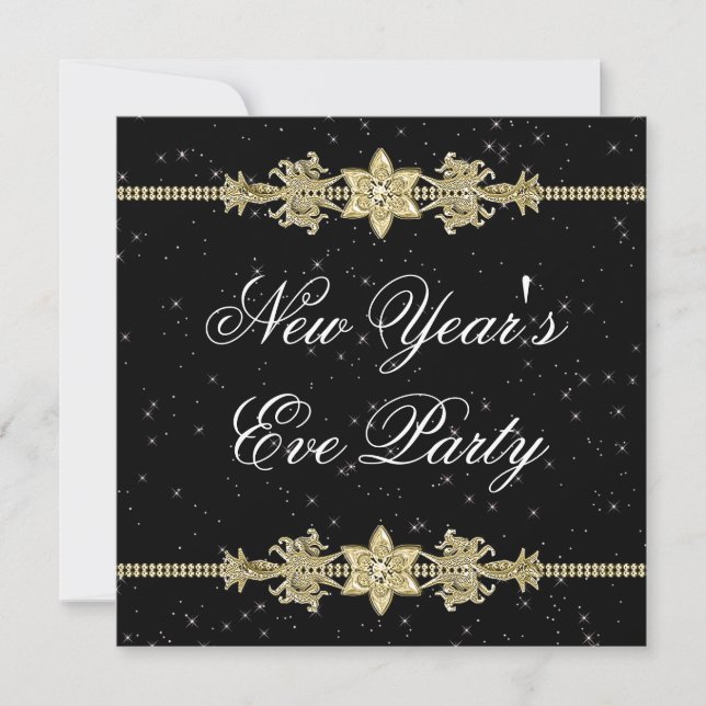 Black Gold Elegant Nouvel An Eve Party Invitations (Devant)