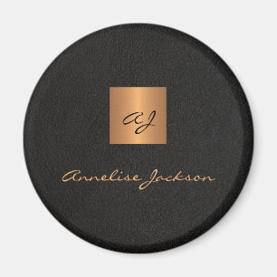 Black gold elegant personalized monogram name magnet