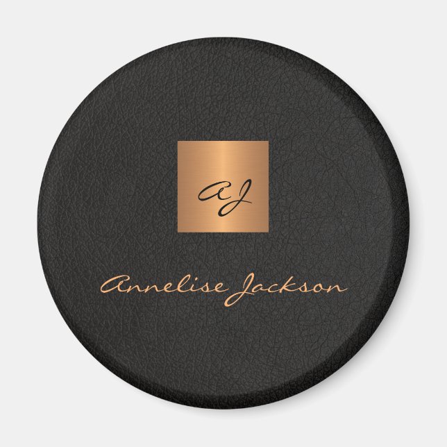 Black gold elegant personalized monogram name magnet (Front)