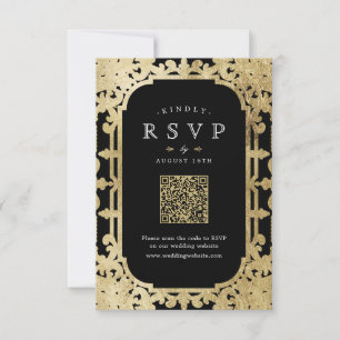 Black & gold elegant romantic vintage QR code  RSVP Card