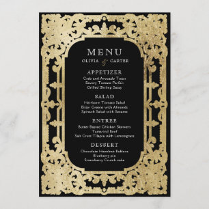 Black & gold elegant romantic vintage wedding menu