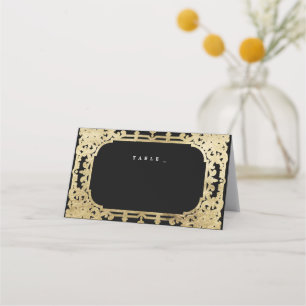 Black & gold elegant romantic vintage wedding place card