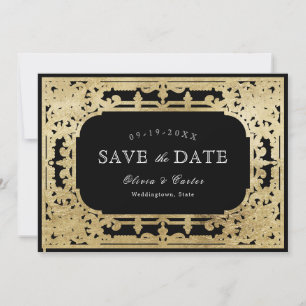 Black & gold elegant romantic vintage wedding save the date