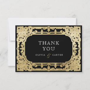 Black & gold elegant romantic vintage wedding than thank you card