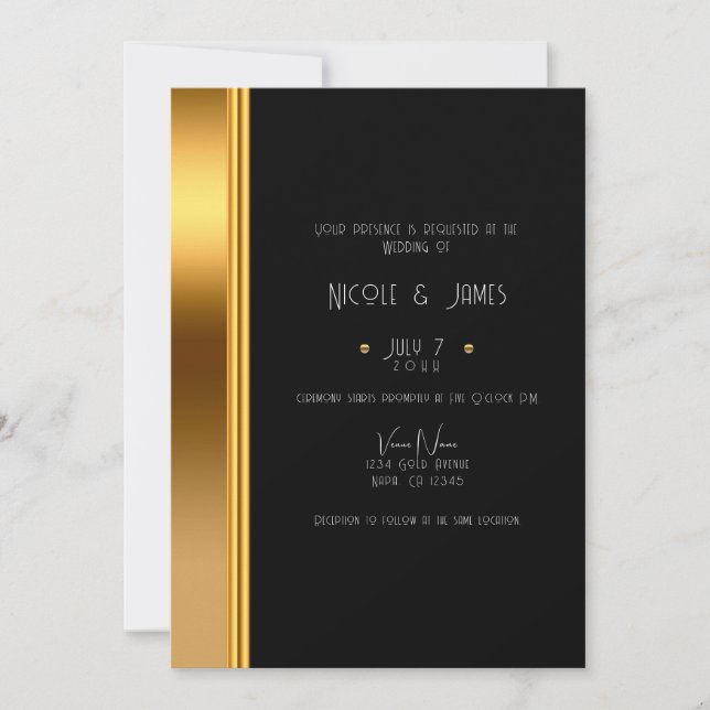 Black & Gold Elegant Royal Glam Wedding     Invitation (Front)