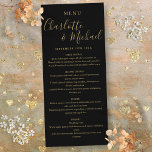 Black Gold Elegant Signature Wedding Menu<br><div class="desc">Elegant black and gold signature wedding menu card featuring signature style names,  this modern menu card can be personalized with your information in chic gold lettering. Designed by Thisisnotme©</div>