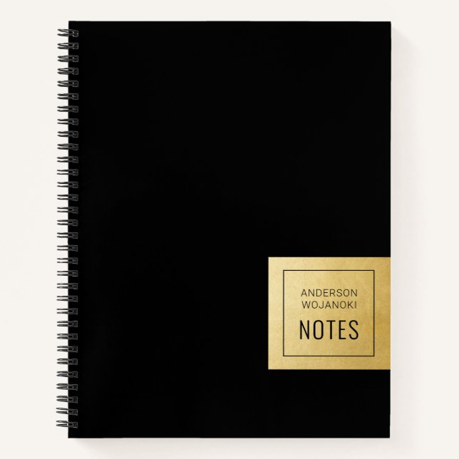 Black Gold Elegant Simple Personalized Notebook (Front)