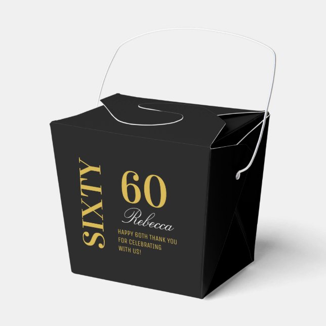 Black & Gold Elegant Sixty 60th Birthday Party  Favor Box (Front Side)