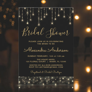 Black Gold Elegant String Lights Bridal Shower Invitation