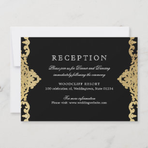 Black & gold elegant vintage wedding reception invitation