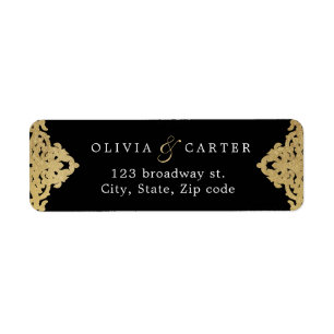 Black gold elegant vintage wedding return address 