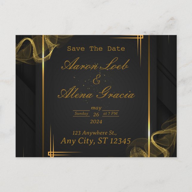 Black & Gold Elegant Wedding Invitation (Devant)