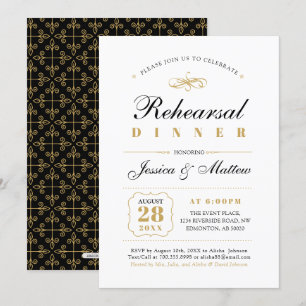 Black & Gold Elegant Wedding Rehearsal Dinner Invitation