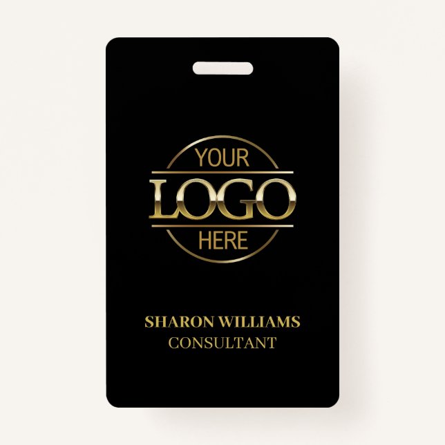 Black & Gold Employee ID with Custom Business Logo Badge (Front)