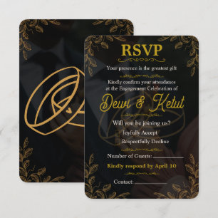 Black Gold Engagement Invitation RSVP Card