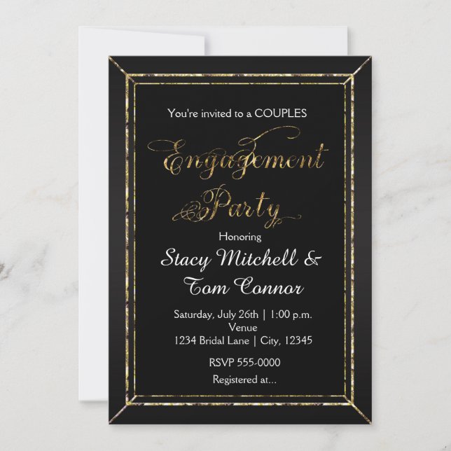 Black Gold Engagement Party Typographie Invitation (Devant)