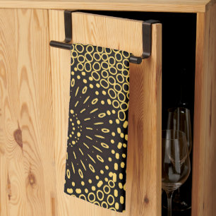 Black Gold Ethnic Floral Pattern Kitchen Towel