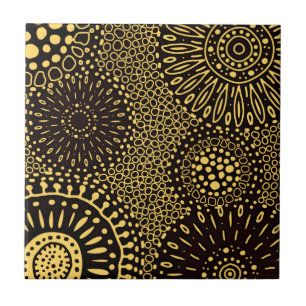 Black Gold Ethnic Floral Pattern Tile