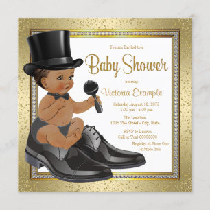 Black Gold Ethnic Little Man Baby Shower Invitation
