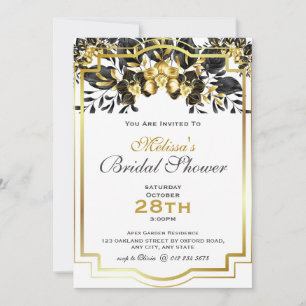 Black Gold Eucalyptus Geometric Bridal Shower Invitation