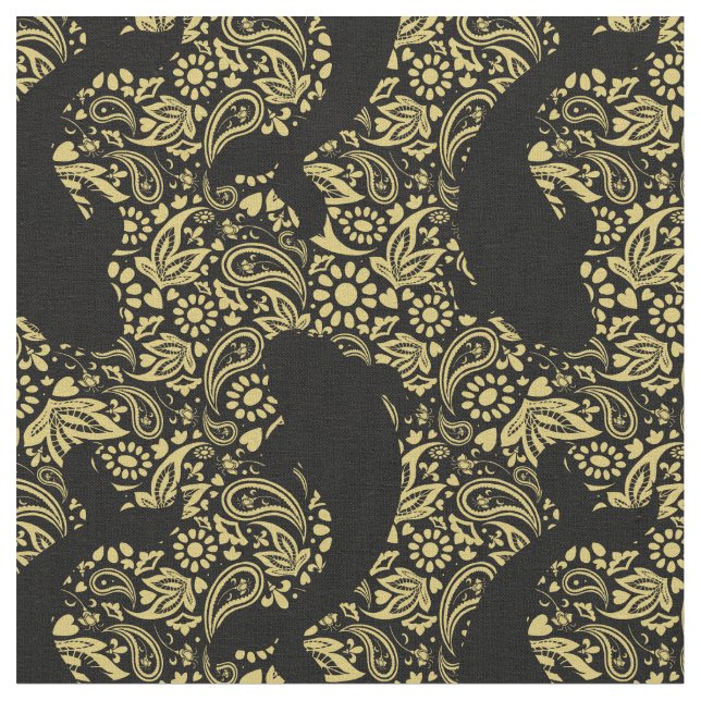 Black Gold Exotic Koi Fish Pattern Fabric (Close Up)