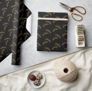 Black Gold Eyelashes Birthday Wrapping Paper