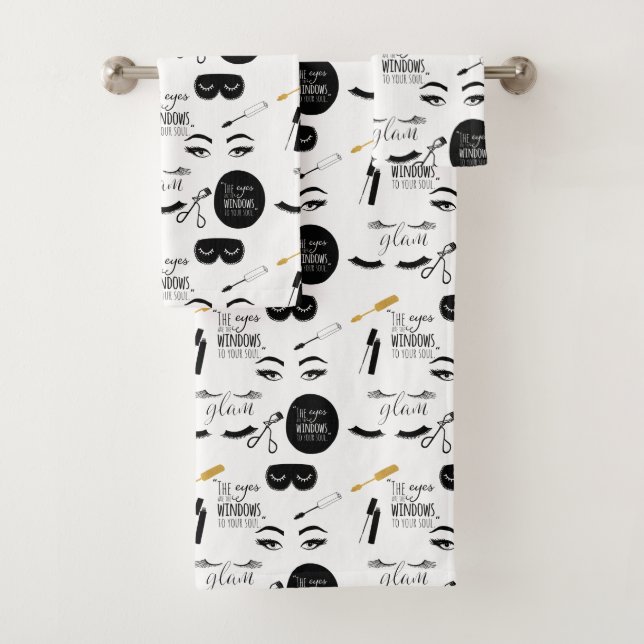 Black Gold Eyelashes Glam Bath Towel Set (Insitu)