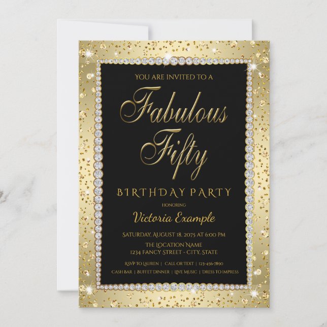 Black Gold Fabulous 50 Invitations de fête d'anniv (Devant)