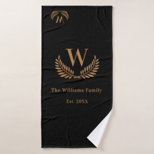 Black gold family monogram initial bath towel