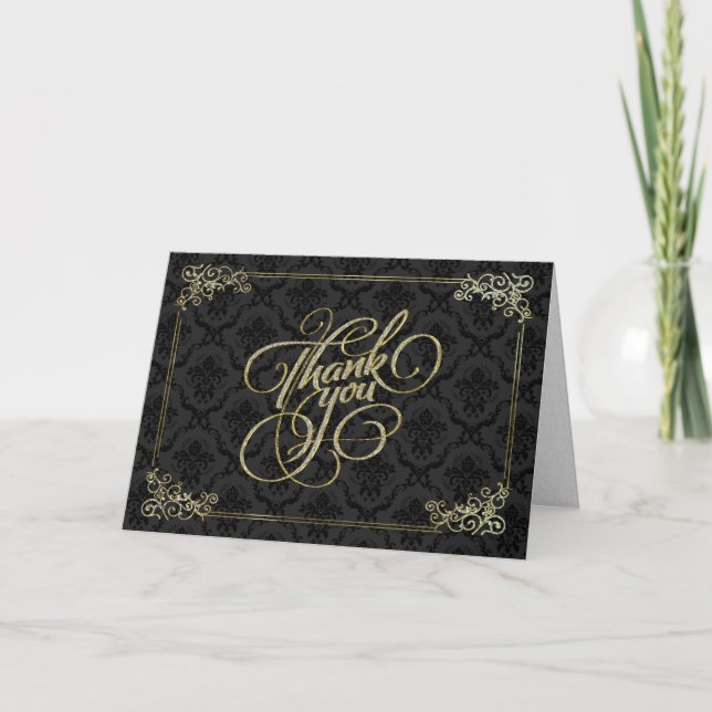 Black & Gold Fancy Text Design-Thank You Card (Front)