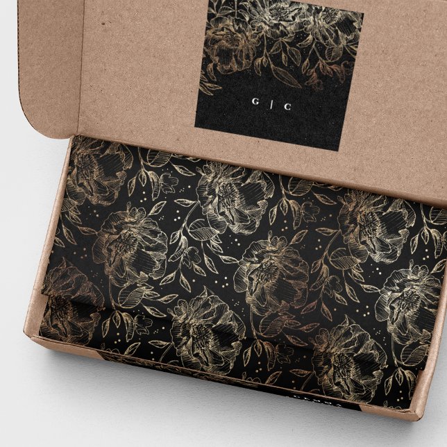 Black Gold Faux Elegant Florals Wedding Gift Tissue Paper (Creator Uploaded)