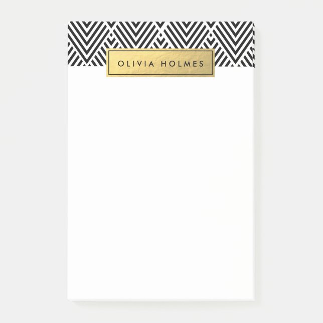 Black & Gold Faux Foil Chevron Pattern Post-it Notes (Front)