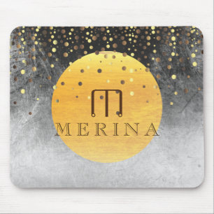 Black Gold Faux Foil Confetti Glitter Moon Mouse Pad