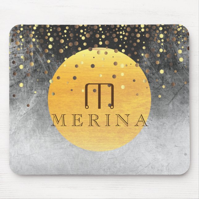 Black Gold Faux Foil Confetti Glitter Moon Mouse Pad (Front)