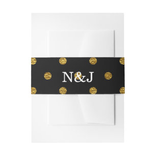 Black & Gold Faux Foil Polka Dots Modern Glam Invitation Belly Band
